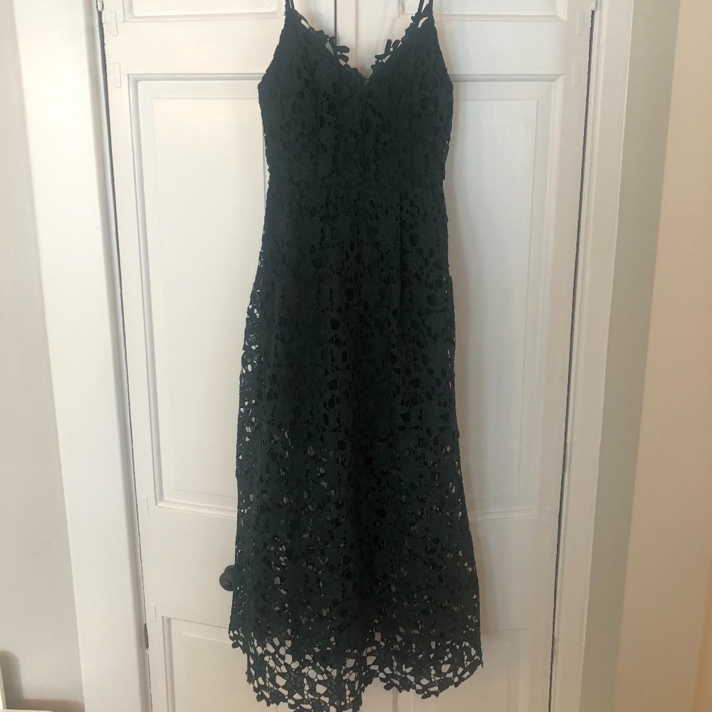 ASTR The Label Lace A Line Midi Dress Dark Green XS
